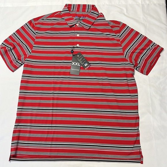 Ibkul Short Sleeve Polo Shirt in Coastal Stripe Black and Red Size XXL NWT - Picture 3 of 9